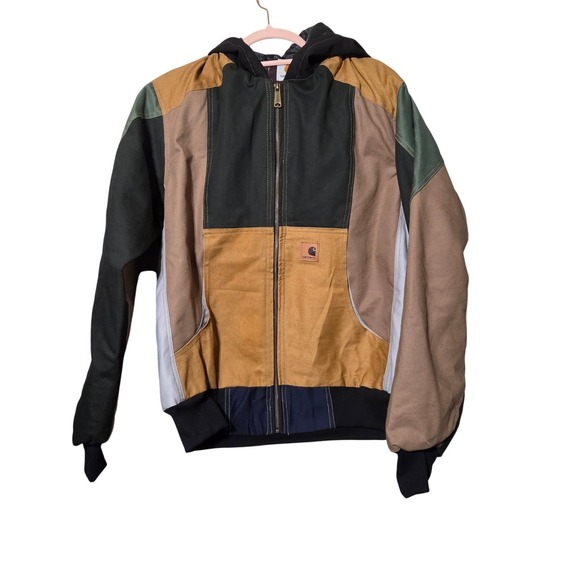 Carhartt Reworked Upcycled Canvas Patchwork Hoodie Jacket M Workwear Streetwear - Picture 1 of 8